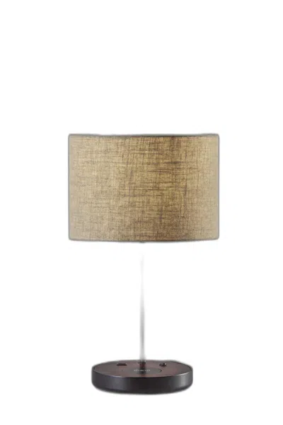 Homezia Matte Black Metal Wood Wireless Charging Table Lamp In Brown