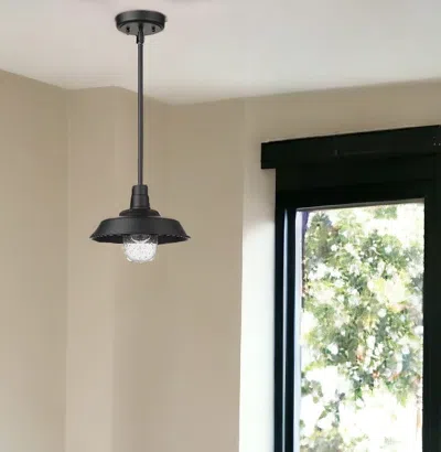 Homezia Matte Black Shallow Plate Adjustable Pendant Light In Brown
