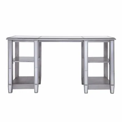 Homezia Matte Silver Mirrored Desk In Metallic
