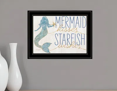 Homezia Mermaid Kisses Starfish Wishes 3 Black Framed Print Wall Art In Multi