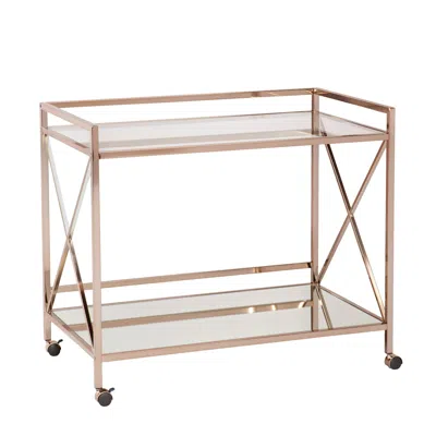 Homezia Metallic Gold Metal And Mirrored Glass Bar Cart