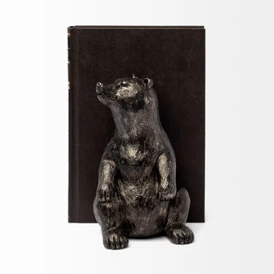Homezia Metallic Tone Grizzly Bear Bookends In Animal Print