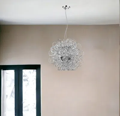 Homezia Mingle 4-light Polished Chrome Pendant With Faceted Chrome Aluminum Wire Shade In Transparent