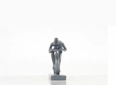Homezia Minimalist Cyclist Cement Finish Statue In Metallic