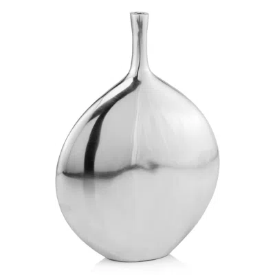 Homezia Mod Buffed Silver Long Neck Disc Vase