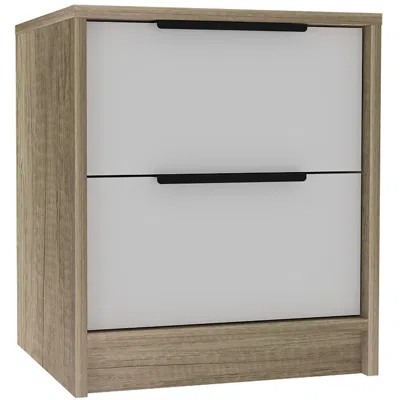 Homezia Mod Light Oak And White Two Drawer Nightstand