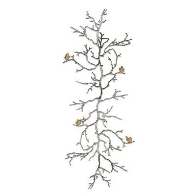 Homezia Modern 44" Silver Branch And Golden Birds Wall Art In Metallic
