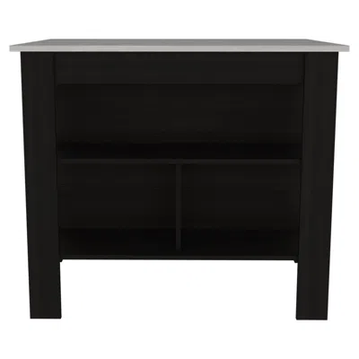 Homezia Modern Black Kitchen Island With A Marble Counter Top In Blue