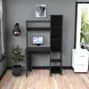 Homezia Modern Black Office Desk With Storage Cabinet