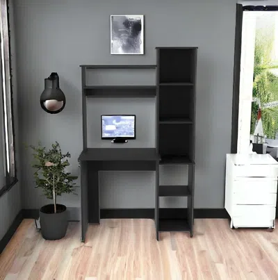 Homezia Modern Black Office Desk With Storage Cabinet