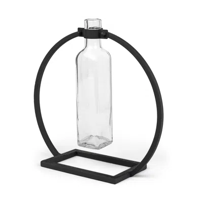 Homezia Modern Industrial Black Rectangle Metal And Glass Vase