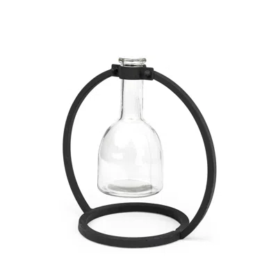 Homezia Modern Industrial Black Round Metal And Glass Vase