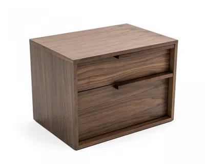 Homezia Modern Light Brown Walnut Nightstand With Two Drawers