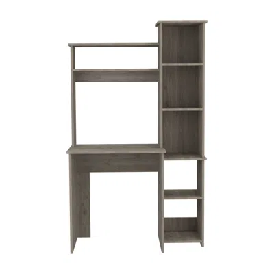 Homezia Modern Light Gray Office Desk With Storage Cabinet