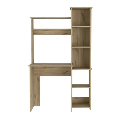Homezia Modern Light Oak Office Desk With Storage Cabinet In Brown