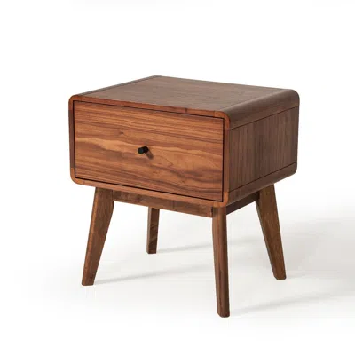 Homezia Modern Mid Century Walnut Nightstand With Single Drawer In Brown