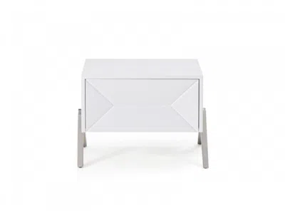 Homezia Modern Silky White Nightstand With One Drawer And Steel Legs