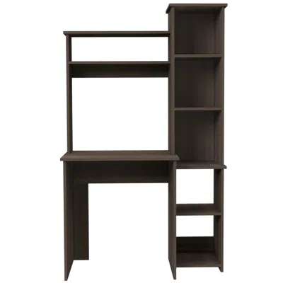 Homezia Modern Smokey Oak Office Desk With Storage Cabinet