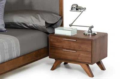 Homezia Modern Walnut Brown Nightstand With Two Drawers