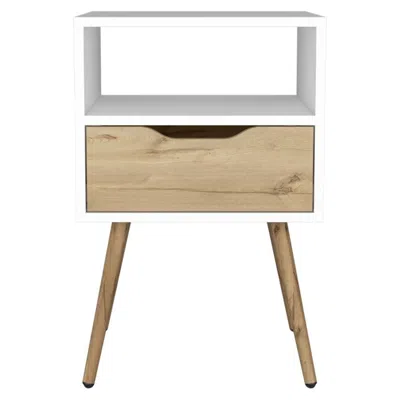 Homezia Modern White And Light Oak Bedroom Nightstand