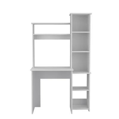 Homezia Modern White Office Desk With Storage Cabinet