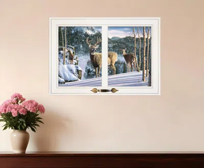 Homezia Morning View Deer 3 White Framed Print Wall Art