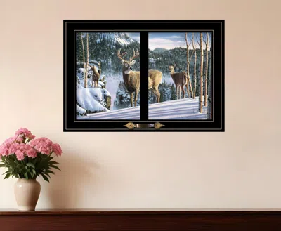 Homezia Morning View Deer 4 Black Framed Print Wall Art