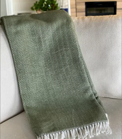 Homezia Moss Green And White Dreamy Soft Herringbone Throw Blanket