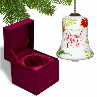 Homezia Mr. & Mrs. Our First Christmas Hand Painted Mouth Blown Glass Ornament In Multi