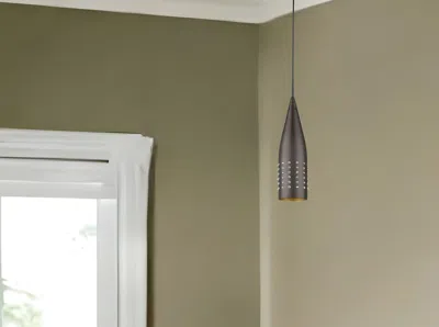 Homezia Narrow Bronze Hanging Light With Glass Studs In Brown