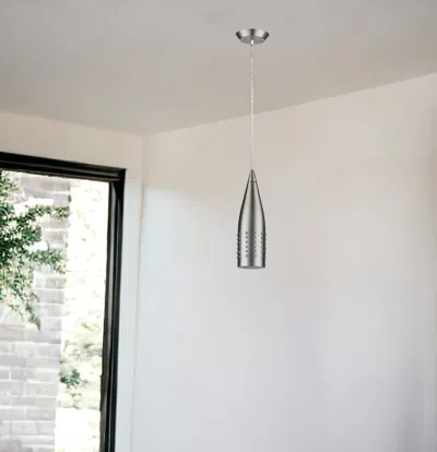 Homezia Narrow Silver Hanging Light With Glass Studs In Gray