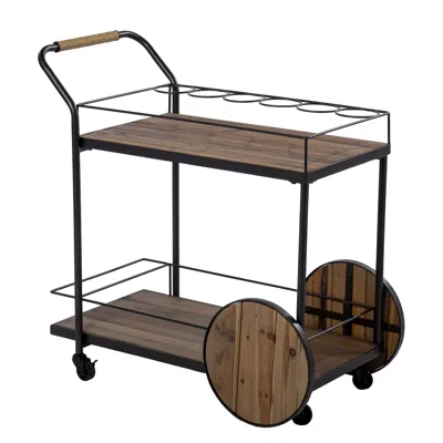 Homezia Natural And Black Reclaimed Wood Bar Cart With Wine Storage