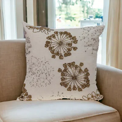 Homezia Natural And Golden Metallic Beaded Decorative Throw Pillow