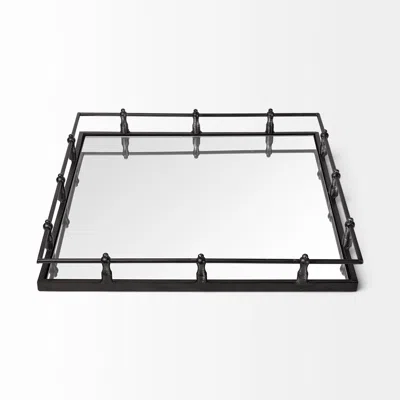 Homezia Natural Finish Metal With Mirrored Glass Bottom And Railing Handle Tray In Multi