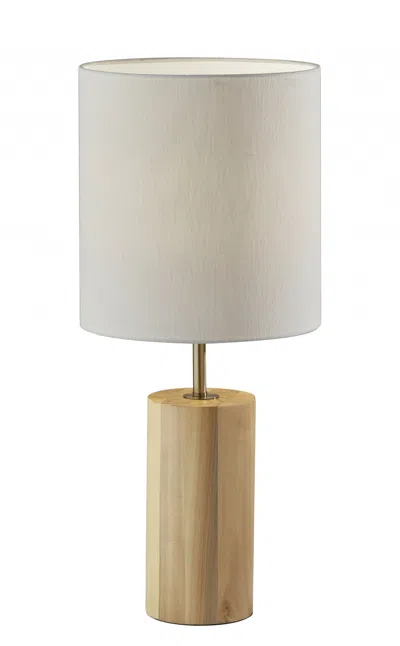 Homezia Natural Wood Circular Block Table Lamp In White