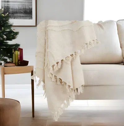 Homezia Natural Woven 100% Woven Textured Cotton Throw Blanket