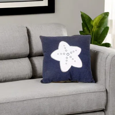 Homezia Nautical White Star Blue Square Accent Pillow