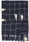 Homezia Navy And White Stitched Square Pattern Cotton Throw Blanket