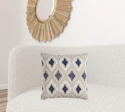 Homezia Navy Beige Classic Ikat Pattern Throw Pillow