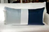 Homezia Navy Blue And Silver Quilted Colorblock Velvet Lumbar Throw Pillow