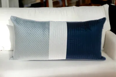 Homezia Navy Blue And Silver Quilted Colorblock Velvet Lumbar Throw Pillow