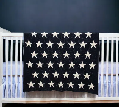 Homezia Navy Blue And White Stars Knitted Baby Blanket