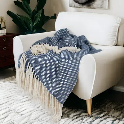 Homezia Navy Blue Woven 100% Cotton Throw Blanket