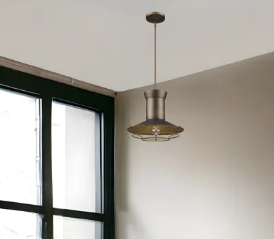 Homezia Newport 1-light Tin Coated Pendant With Raw Brass Interior Shade And Louver In Brown