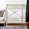 Homezia Nickel Steel And Glass Rolling Bar Cart