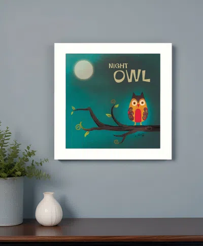 Homezia Night Owl 1 White Framed Print Wall Art In Green