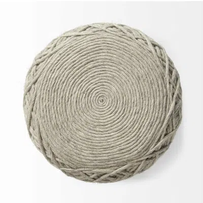 Homezia Oatmeal Wool Cylindrical Pouf With Diamond Pattern