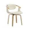 Homezia Off White And Natural Upholstered Faux Leather Dining Arm Chair