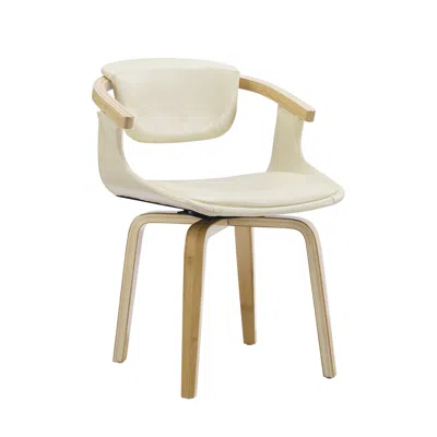 Homezia Off White And Natural Upholstered Faux Leather Dining Arm Chair In Gray