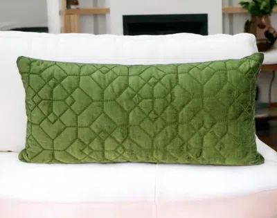 Homezia Olive Quilted Velvet Geo Lumbar Decorative Pillow